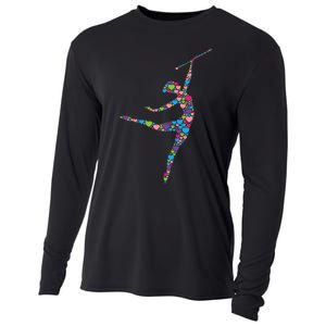 Baton Twirling Girl Silhouette Dancing Twirler Majorette Cooling Performance Long Sleeve Crew