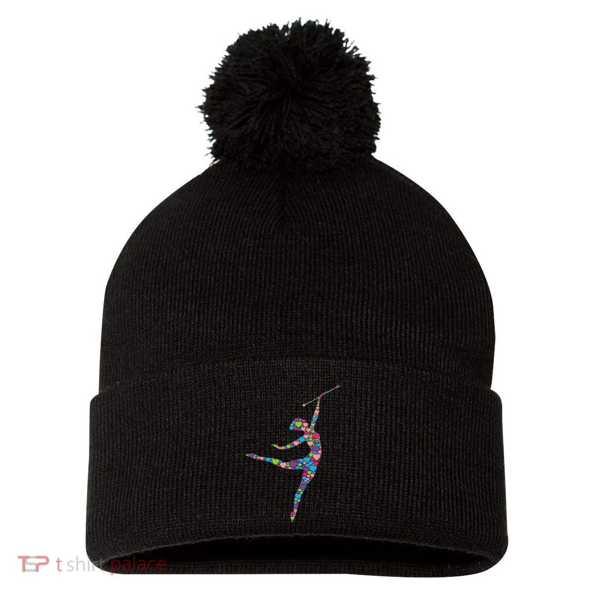 Baton Twirling Girl Silhouette Dancing Twirler Majorette Pom Pom 12in Knit Beanie