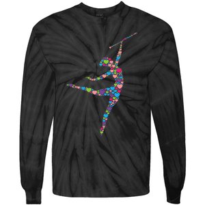 Baton Twirling Girl Silhouette Dancing Twirler Majorette Tie-Dye Long Sleeve Shirt