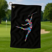 Baton Twirling Girl Silhouette Dancing Twirler Majorette Golf Towel