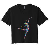 Baton Twirling Girl Silhouette Dancing Twirler Majorette Women's Crop Top Tee
