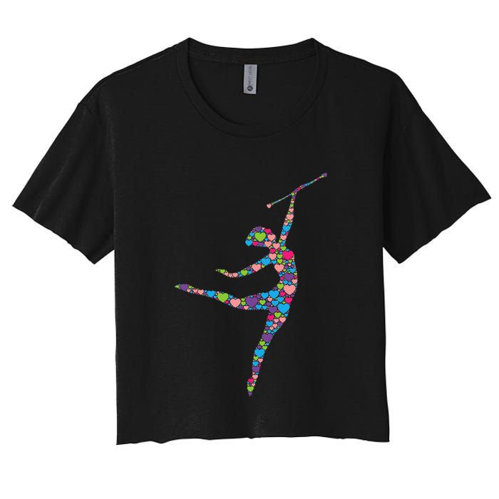 Baton Twirling Girl Silhouette Dancing Twirler Majorette Women's Crop Top Tee