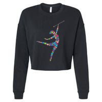 Baton Twirling Girl Silhouette Dancing Twirler Majorette Cropped Pullover Crew