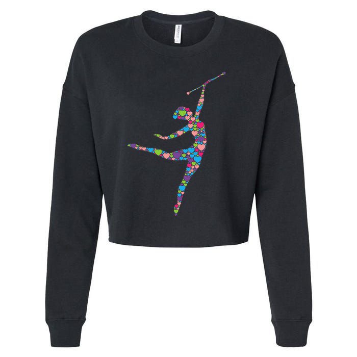 Baton Twirling Girl Silhouette Dancing Twirler Majorette Cropped Pullover Crew