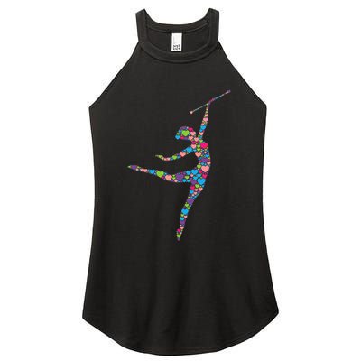 Baton Twirling Girl Silhouette Dancing Twirler Majorette Women's Perfect Tri Rocker Tank