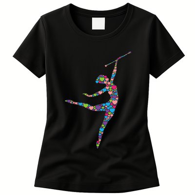 Baton Twirling Girl Silhouette Dancing Twirler Majorette Womens T-Shirt