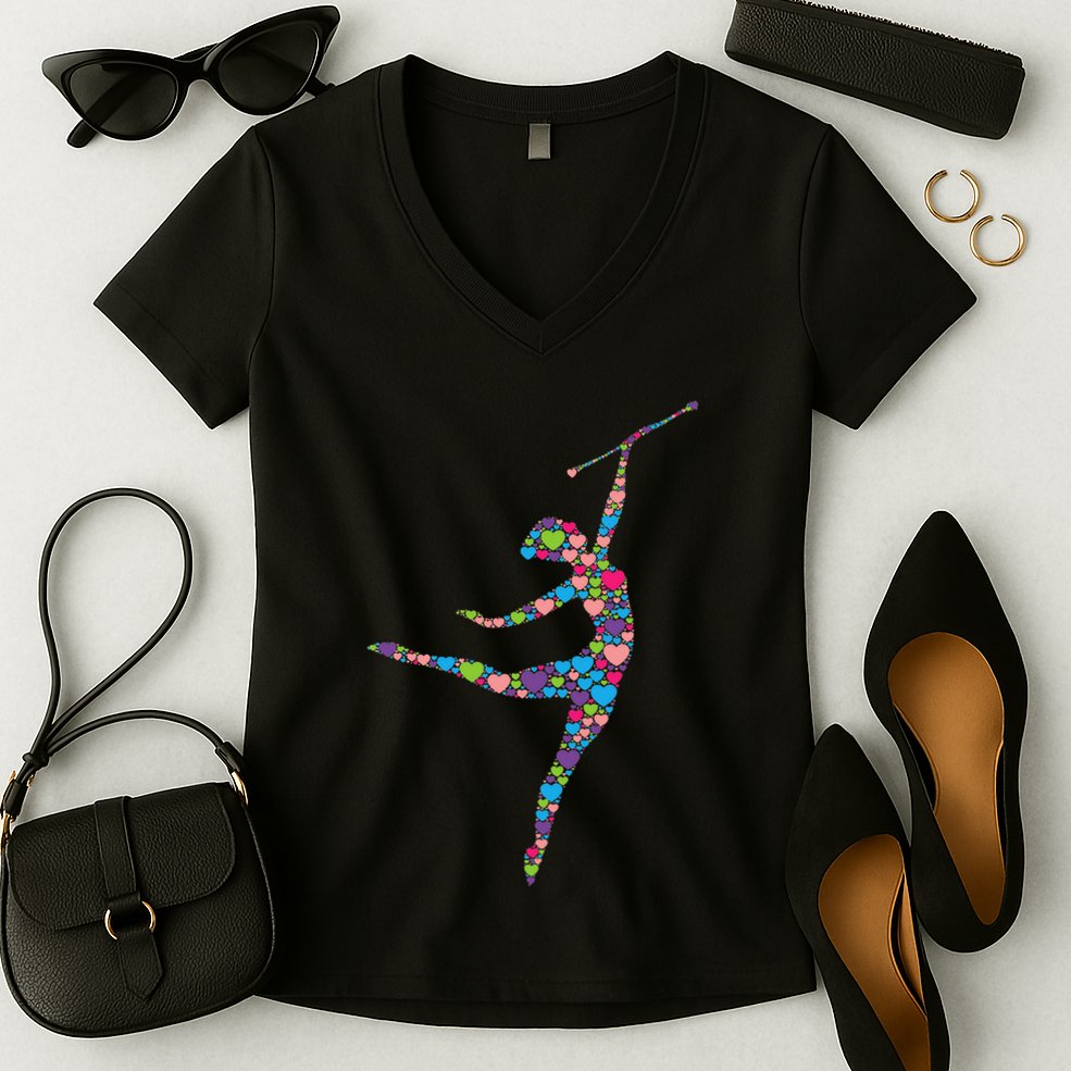 Baton Twirling Girl Silhouette Dancing Twirler Majorette Women's V-Neck T-Shirt