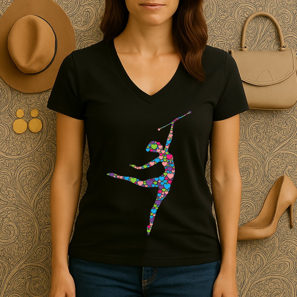 Baton Twirling Girl Silhouette Dancing Twirler Majorette Women's V-Neck T-Shirt
