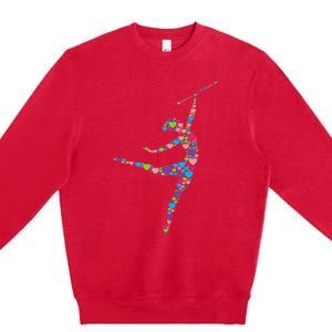 Baton Twirling Girl Silhouette Dancing Twirler Majorette Premium Crewneck Sweatshirt