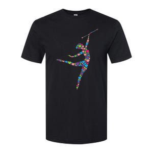 Baton Twirling Girl Silhouette Dancing Twirler Majorette Softstyle CVC T-Shirt