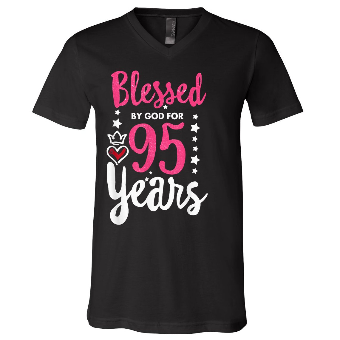 Blessed Tee God For 95 Years Old 95th Birthday Party V-Neck T-Shirt