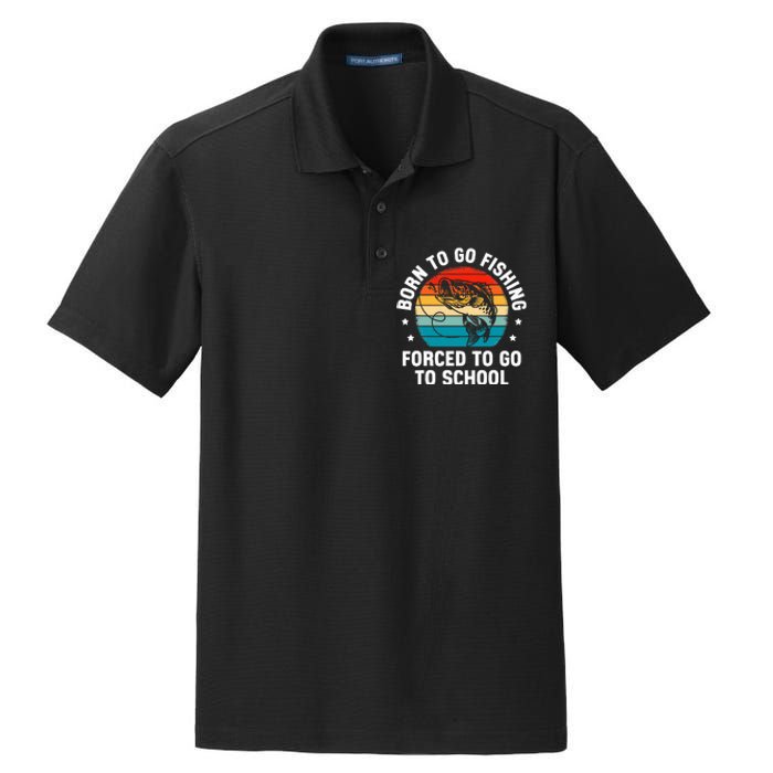 Born To Go Fishing Forced School Funny Fiching Dry Zone Grid Polo