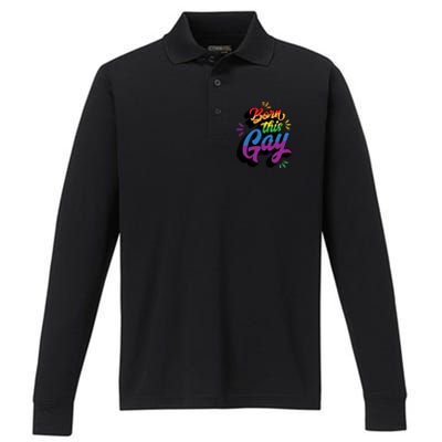 Born This Gay Funny Trendy Lgbtq Pride Cute Queer Aesthetic Cute Gift Performance Long Sleeve Polo