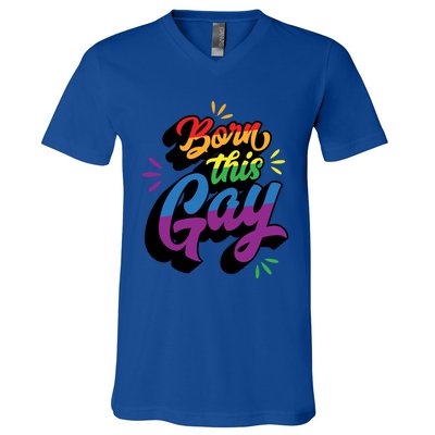 Born This Gay Funny Trendy Lgbtq Pride Cute Queer Aesthetic Cute Gift V-Neck T-Shirt