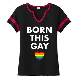 Born This Gay Lgbtqia+ Rainbow Flag Csd Gift Ladies Halftime Notch Neck Tee