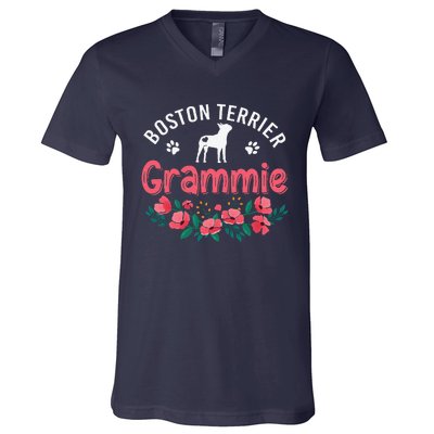 Boston Terrier Grammie Gifts Mom Funny Dog Lover Christmas V-Neck T-Shirt