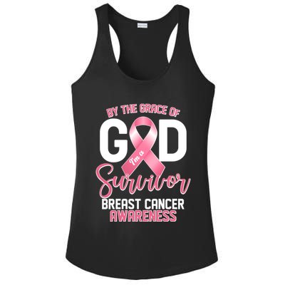 By The Grace Of God IM A Survivor Breast Cancer Awareness Ladies PosiCharge Competitor Racerback Tank