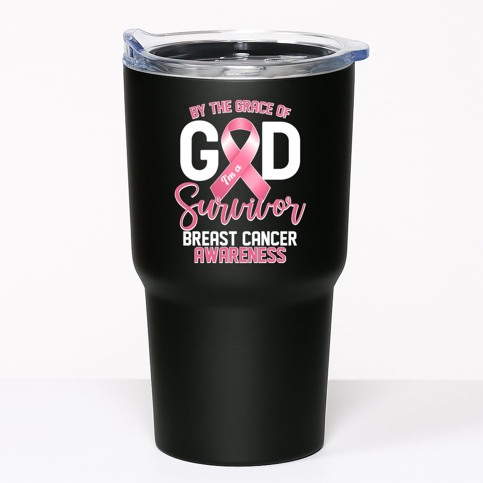By The Grace Of God IM A Survivor Breast Cancer Awareness Tumbler