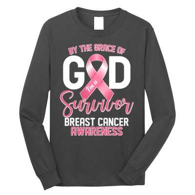 By The Grace Of God IM A Survivor Breast Cancer Awareness Long Sleeve Shirt