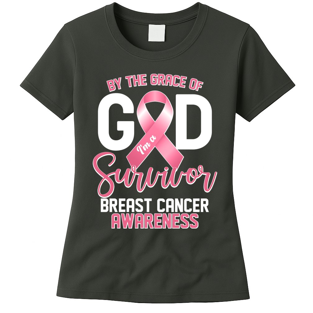 By The Grace Of God IM A Survivor Breast Cancer Awareness Womens T-Shirt