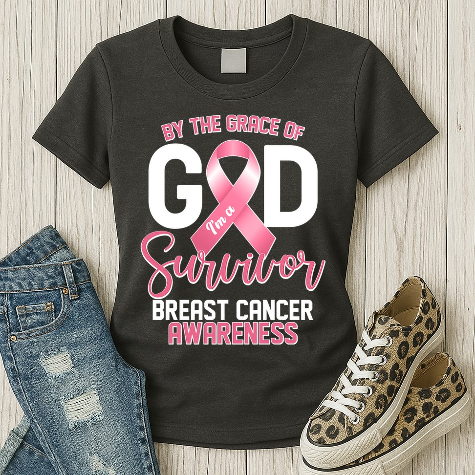 By The Grace Of God IM A Survivor Breast Cancer Awareness Womens T-Shirt