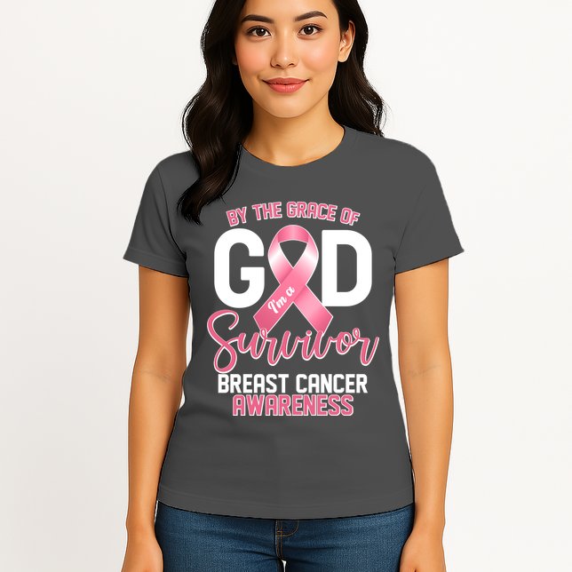 By The Grace Of God IM A Survivor Breast Cancer Awareness Womens T-Shirt