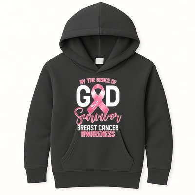 By The Grace Of God IM A Survivor Breast Cancer Awareness Kids Hoodie