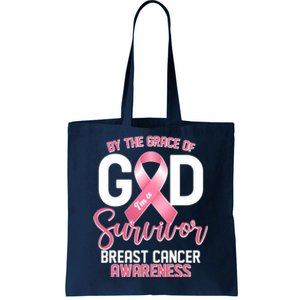 By The Grace Of God IM A Survivor Breast Cancer Awareness Tote Bag