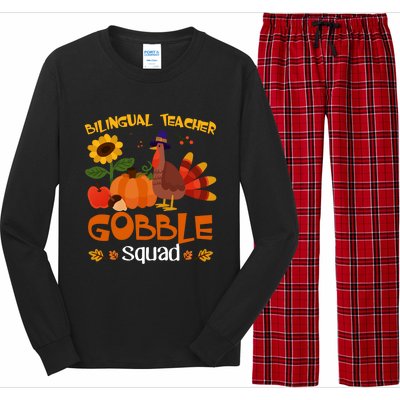 Bilingual Teacher Gobble Squad Thanksgiving Turkey Funny Great Gift Long Sleeve Pajama Set