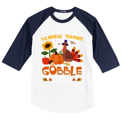 Bilingual Teacher Gobble Squad Thanksgiving Turkey Funny Great Gift Baseball Sleeve Shirt