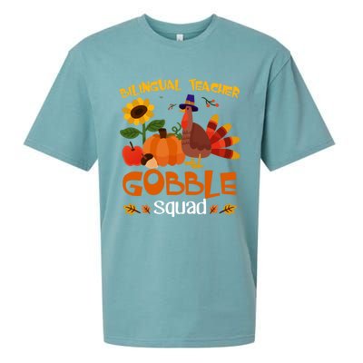 Bilingual Teacher Gobble Squad Thanksgiving Turkey Funny Great Gift Sueded Cloud Jersey T-Shirt