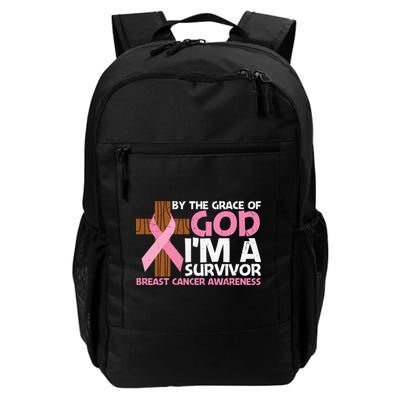 By The Grace Of God I'm A Survivor Breast Cancer Awareness Cross Pink Ribbon Backpack