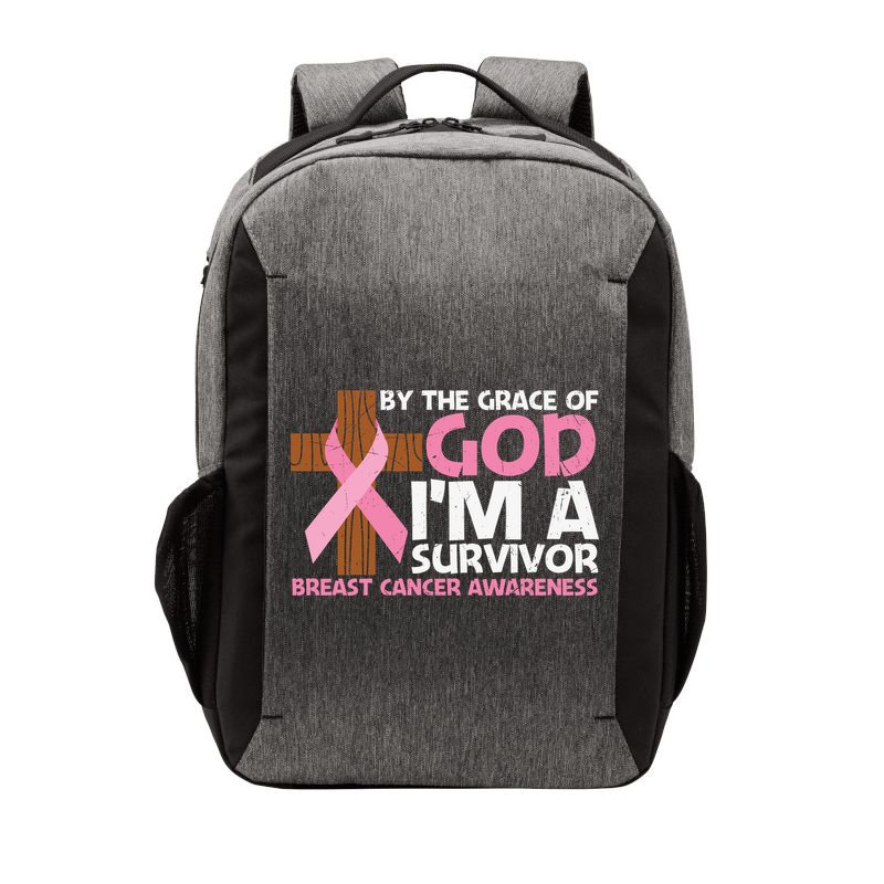 By The Grace Of God I'm A Survivor Breast Cancer Awareness Cross Pink Ribbon Vector Backpack