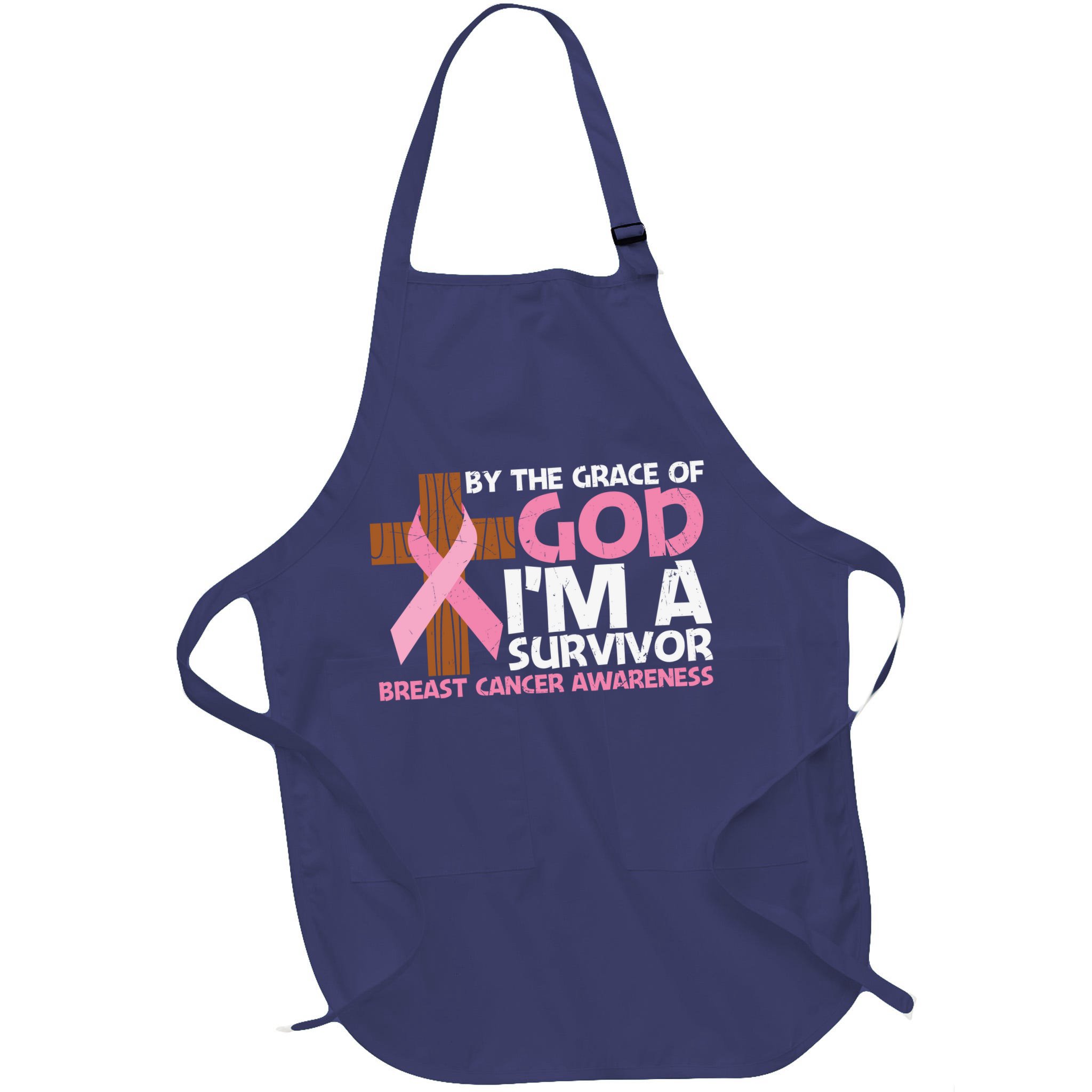 By The Grace Of God I'm A Survivor Breast Cancer Awareness Cross Pink Ribbon Apron