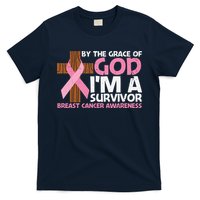 By The Grace Of God I'm A Survivor Breast Cancer Awareness Cross Pink Ribbon T-Shirt