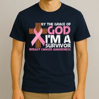 By The Grace Of God I'm A Survivor Breast Cancer Awareness Cross Pink Ribbon T-Shirt