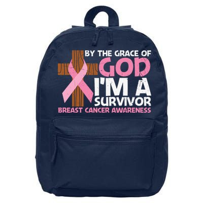 By The Grace Of God I'm A Survivor Breast Cancer Awareness Cross Pink Ribbon 16 in Basic Backpack