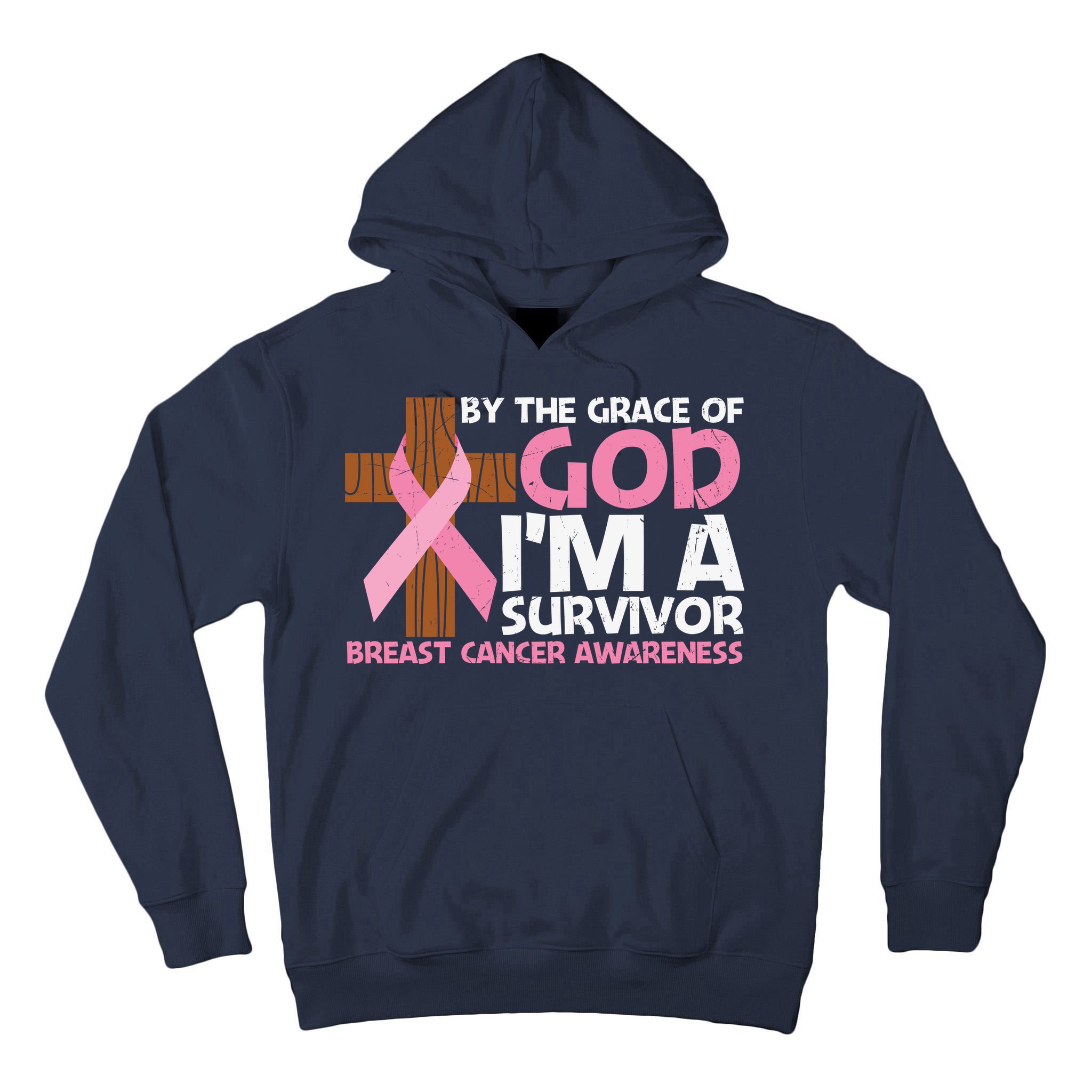 By The Grace Of God I'm A Survivor Breast Cancer Awareness Cross Pink Ribbon Tall Hoodie