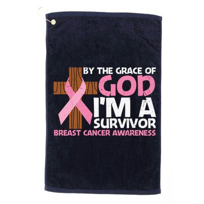 By The Grace Of God I'm A Survivor Breast Cancer Awareness Cross Pink Ribbon Golf Towel