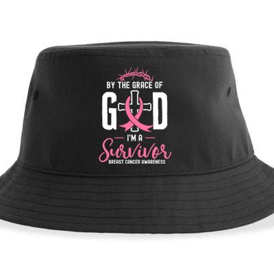 By The Grace Of God I'm A Survivor Fight Breast Cancer Women Sustainable Bucket Hat