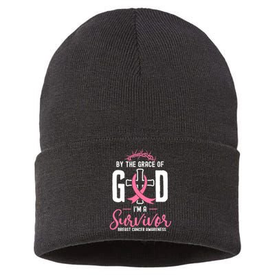 By The Grace Of God I'm A Survivor Fight Breast Cancer Women Sustainable Knit Beanie