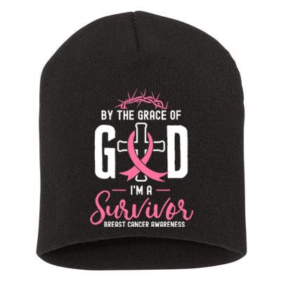 By The Grace Of God I'm A Survivor Fight Breast Cancer Women Short Acrylic Beanie