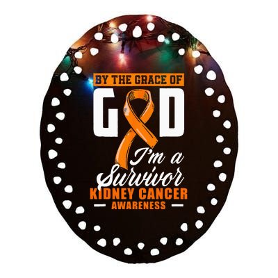 By The Grace God Im A Survivor Kidney Cancer Survivor Ceramic Oval Ornament