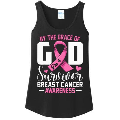 By The Grace God Im A Survivor Breast Cancer Survivor Ladies Essential Tank