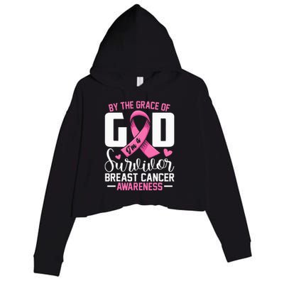 By The Grace God Im A Survivor Breast Cancer Survivor Crop Fleece Hoodie