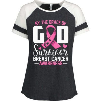 By The Grace God Im A Survivor Breast Cancer Survivor Enza Ladies Jersey Colorblock Tee