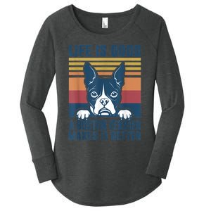 Boston Terrier Gifts For Women Men Boston Terrier Dad Mom Women's Perfect Tri Tunic Long Sleeve Shirt