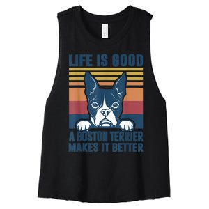 Boston Terrier Gifts For Women Men Boston Terrier Dad Mom Women's Racerback Cropped Tank