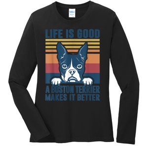 Boston Terrier Gifts For Women Men Boston Terrier Dad Mom Ladies Long Sleeve Shirt