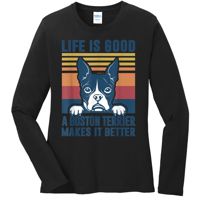 Boston Terrier Gifts For Women Men Boston Terrier Dad Mom Ladies Long Sleeve Shirt